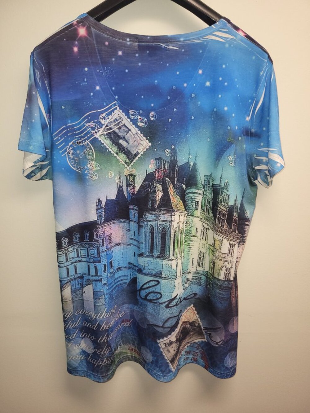 Creation Women’s Blue Paris Cityscape Graphic Top Short Sleeve Lightweight - Picture 2 of 9